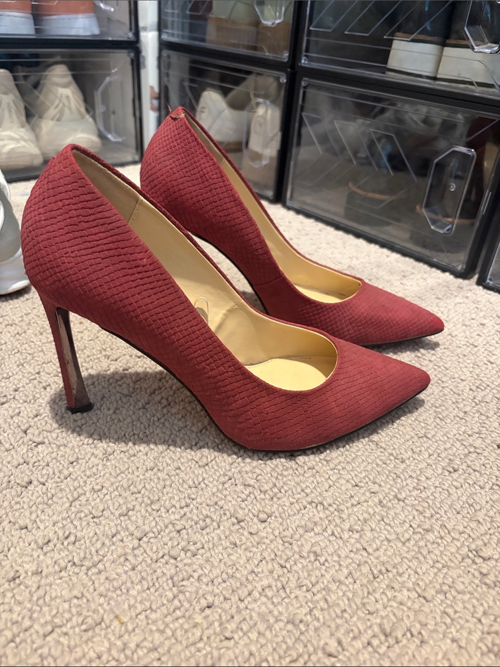 Jessica Simpson Brick Red Textured Pointed-Toe Stiletto Heels